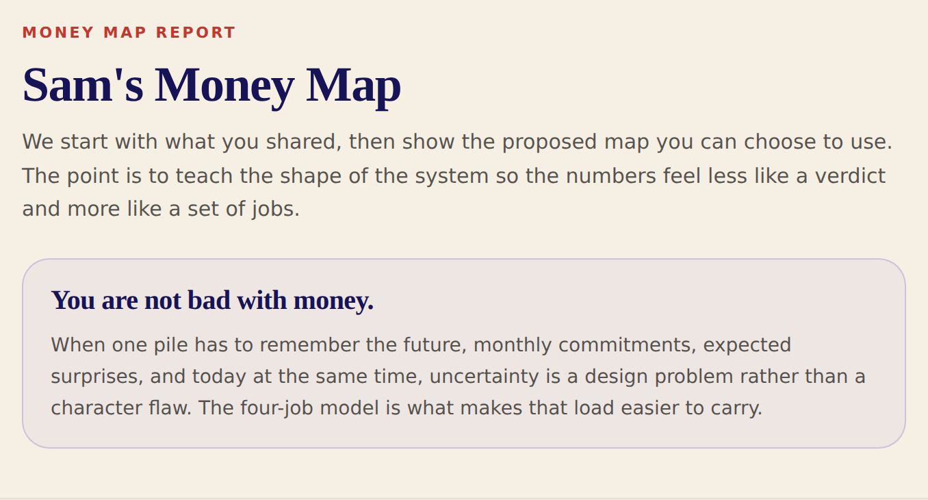 The opening of a real ADHD.MoneyMap report. The heading reads: You are not bad with money.